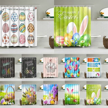 

Easter Rabbit Egg Prints Bathroom Curtains Washable Shower Curtain 3d Polyester Bath Screen for Bathroom Home Decoration