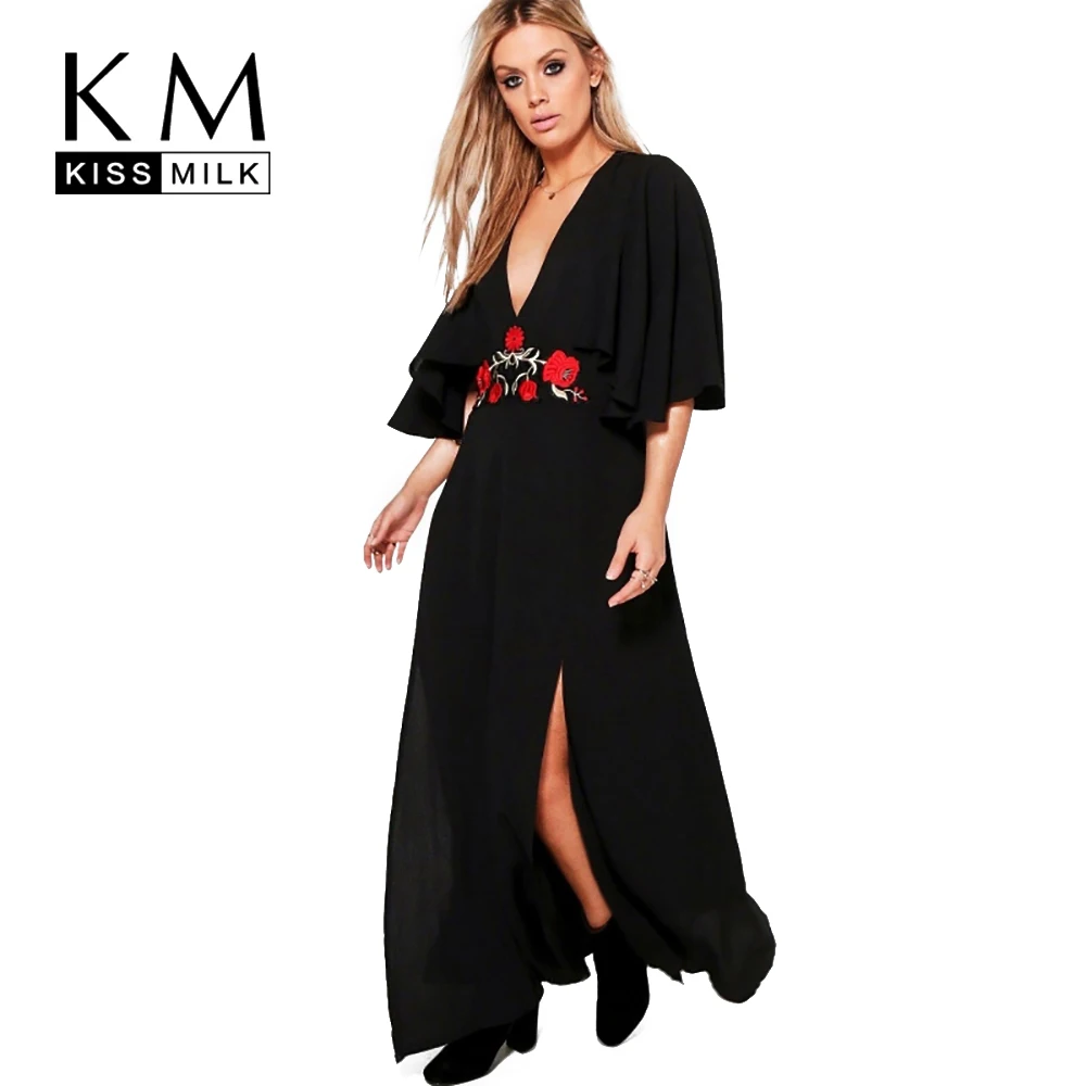 

Black Deep V Maxi Dress 7XL 6XL 5XL Plus Size 2017 Summer Both Side Split Flower Print Party Dresses Oversized Long Woman Dress