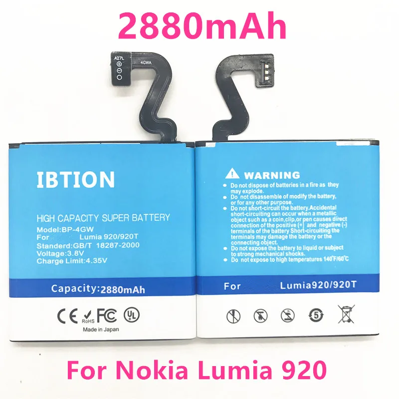 IBTION 2880mAh BP-4GW батарея для Nokia Lumia 920 920T Батарея мобильного телефона с номером
