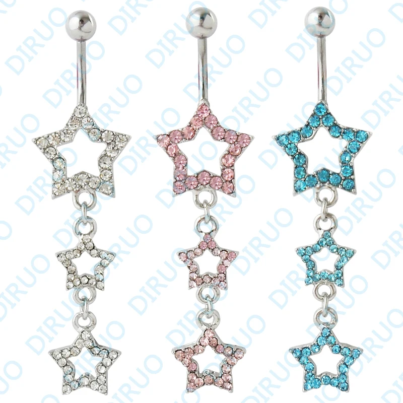 

5pcs/lotWholesale3 Doube Dangle Ring Navel Ring Belly Button Ring Body Piercing Jewelry nickel-free