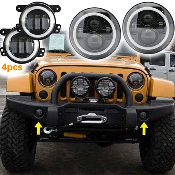 

For Hummer H1 H2 Headlights 4" LED Fog Light + 7 Inch Round Headlamp LED Headlights For Jeep Wrangler JK 07-17