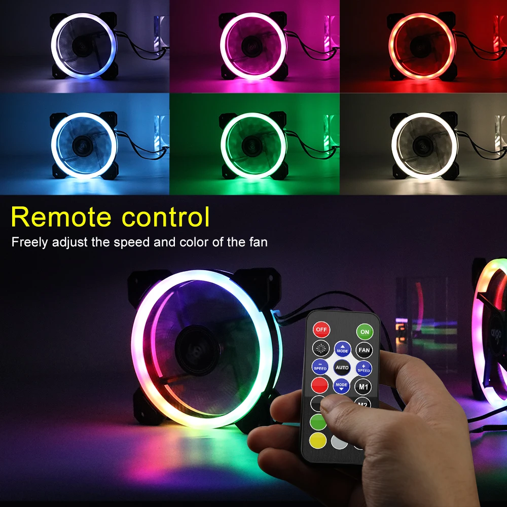 Aigo DR12 RGB чехол вентилятор для компьютера Вентилятор охлаждения регулировка скорости 120 мм бесшумный ИК пульт дистанционного управления компьютер охлаждающий RGB чехол для ПК Вентилятор