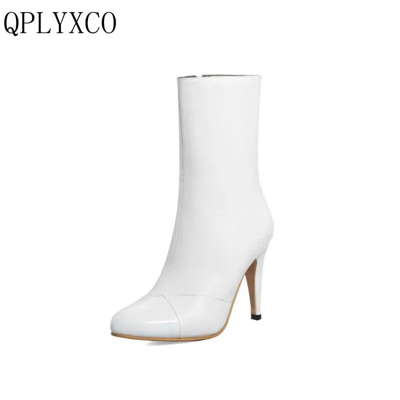 

QPLYXCO 2018 Small& Big size 28-52 Short boot Autumn winter Women Platform high heels wedding Party quality shoes woman Y775