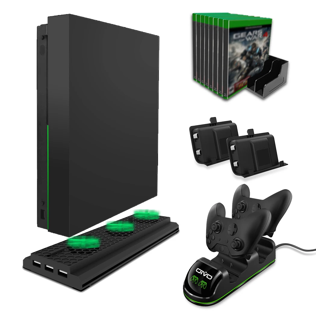 Ceny Podwójny kontroler stacja do ładowania dla Xbox One Xbox One S Xbox One X stacja ładująca akumulator pionowe stanowisko chłodzące przechowywanie gier