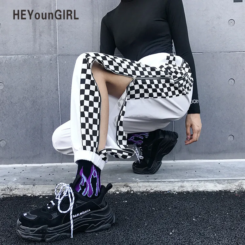 Шаровары HEYounGIRL в стиле пэчворк шахматную клетку женские брюки карго с высокой