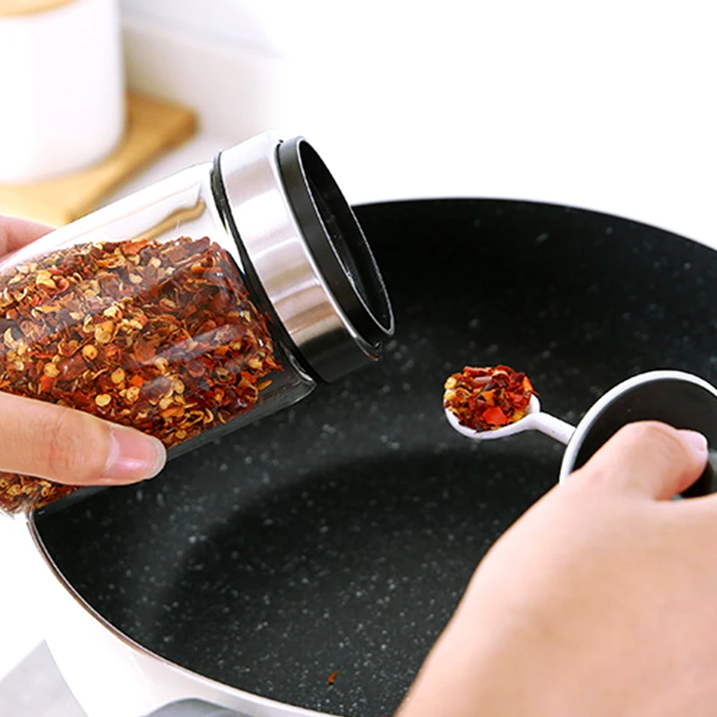 Glass Integrated Seasoning Bottles Jars Spice Spoon Lid Seal Plastic Sauce Oil Kitchen Storage Boxes Organization Accessories|Бутылки