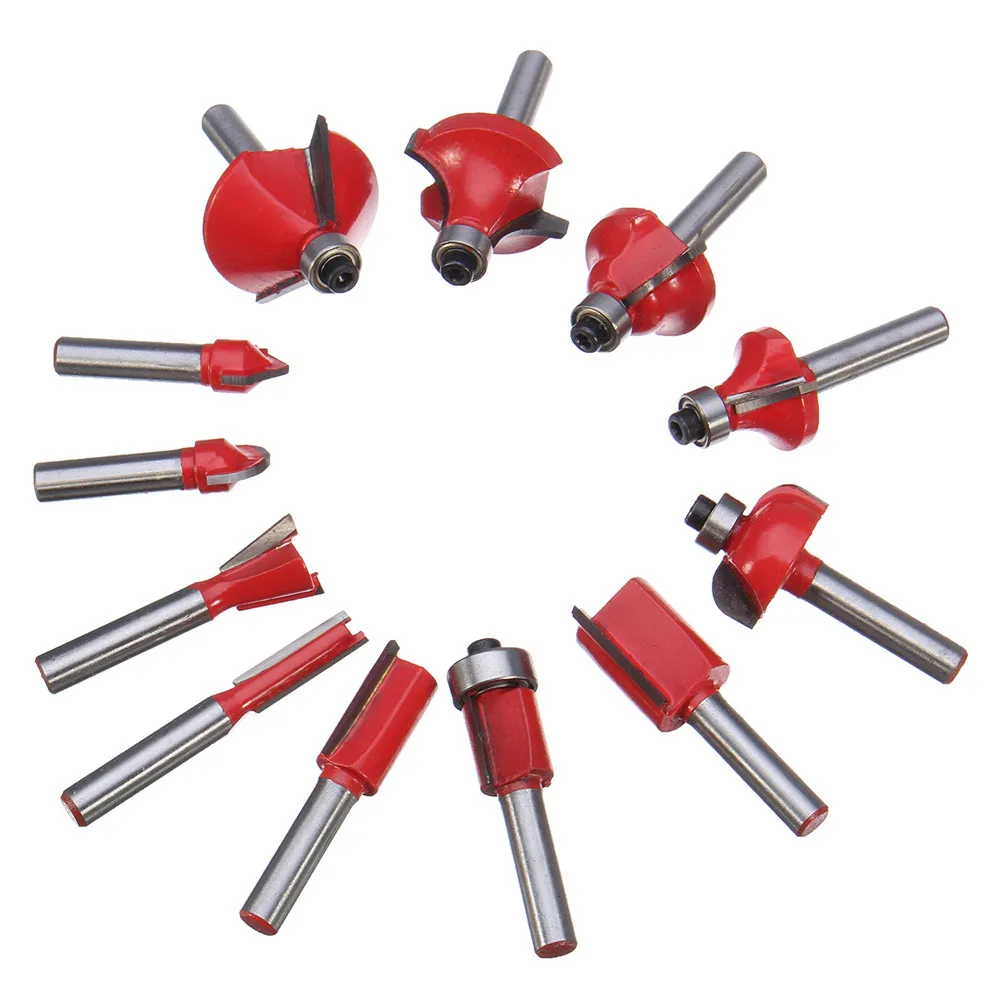 

12 Pcs 1/4 Inch Router Bits Set Shank Tungsten Carbide Tip Woodworking Power Cutter QJ888