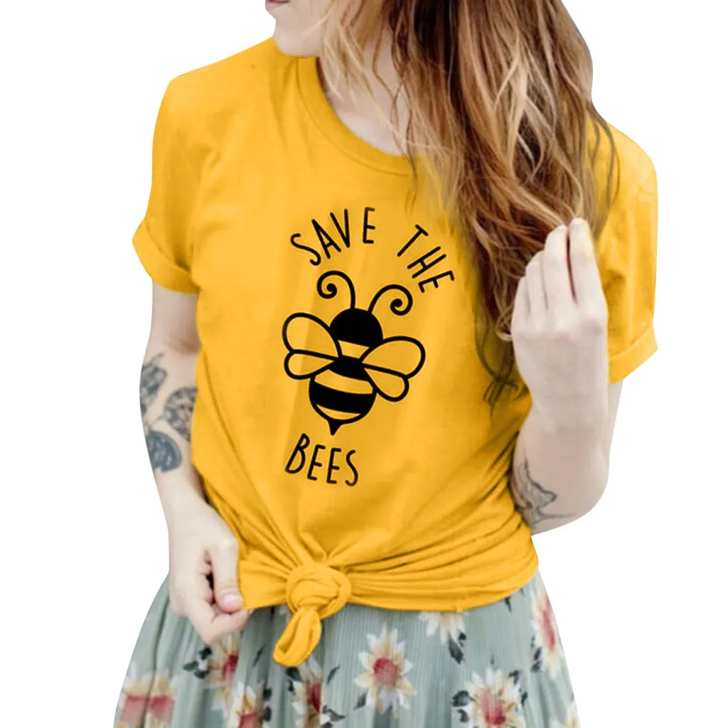 Yellow T Shirt Harajuku Tshirt Women Causal Save The Bees T shirt