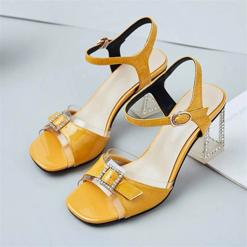 MSSTOR Crystal Transparent Heels Elegant Peep Toe Buckle Summer Strap Sandals Mixed Color Yellow Sandals High Heels Sandals MSSTOR Crystal Transparent Heels Elegant Peep Toe Buckle Summer Strap Sandals Mixed Color Yellow Sandals High Heels Sandals