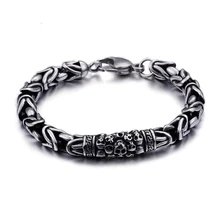 Панк Рок Байкер скелет цепи браслеты нержавеющая сталь Ретро Серебряный Черный череп безопасности узор браслеты ювелирные изделия для мужчин