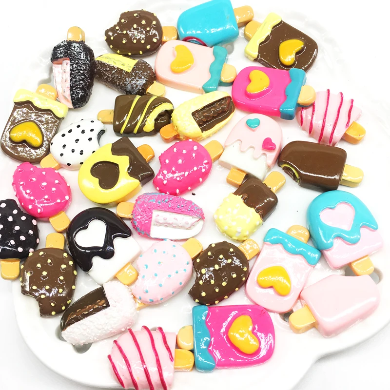 

Mixed Ice Cream Resin Flatback Cabochons Slime Beads Charms for DIY Scrapbooking Crafts Figurines Miniatures