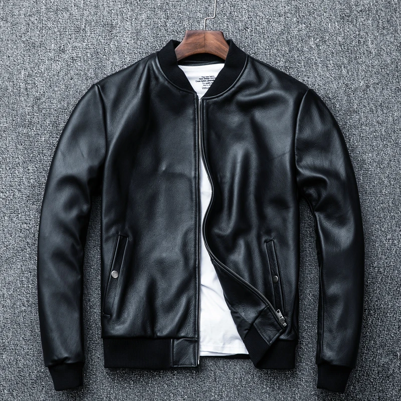 2018 men's Cowhide casual leather jacket large jacket|Genuine Leather ...