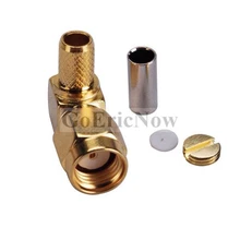5 pces conector rf RP-SMA macho ângulo direito plugue conector friso 90 rg58 rg142 lmr195 cabo
