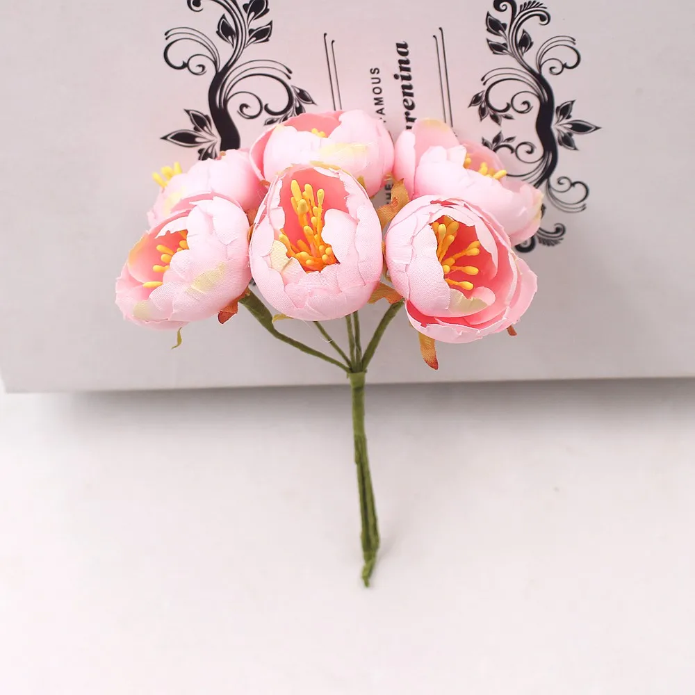 6PCs/Bouquet Tea Rose Bud Artificial Flowers Wedding Decorations For Home Room DIY Craft Wreath Scrapbooking Flower Accessories artificial plants artificial flower artificial flowers artificial flower bouquet artificial rose