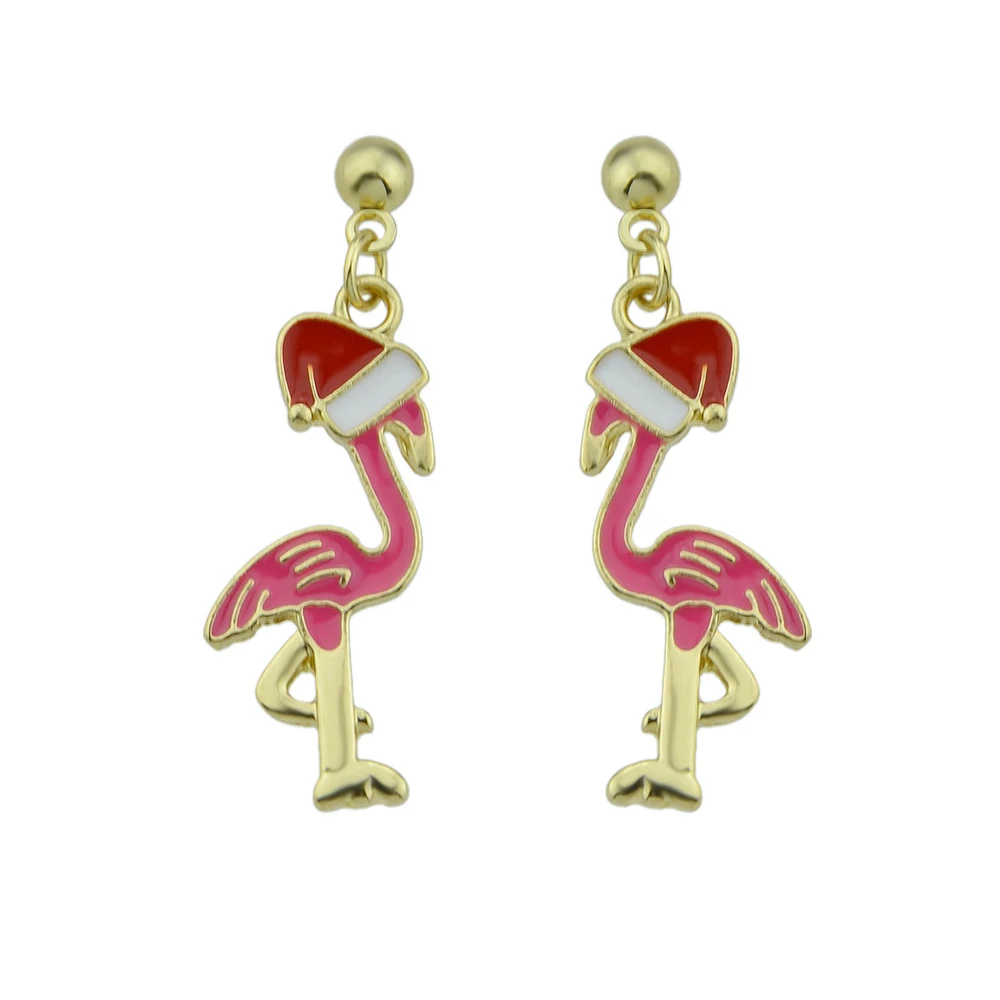 Punk Rock Style Gold-Color Earrings Colorful Enamel Flamingo with Hat Shape Drop Bijoux Jewelry For Women Accessories | Украшения и