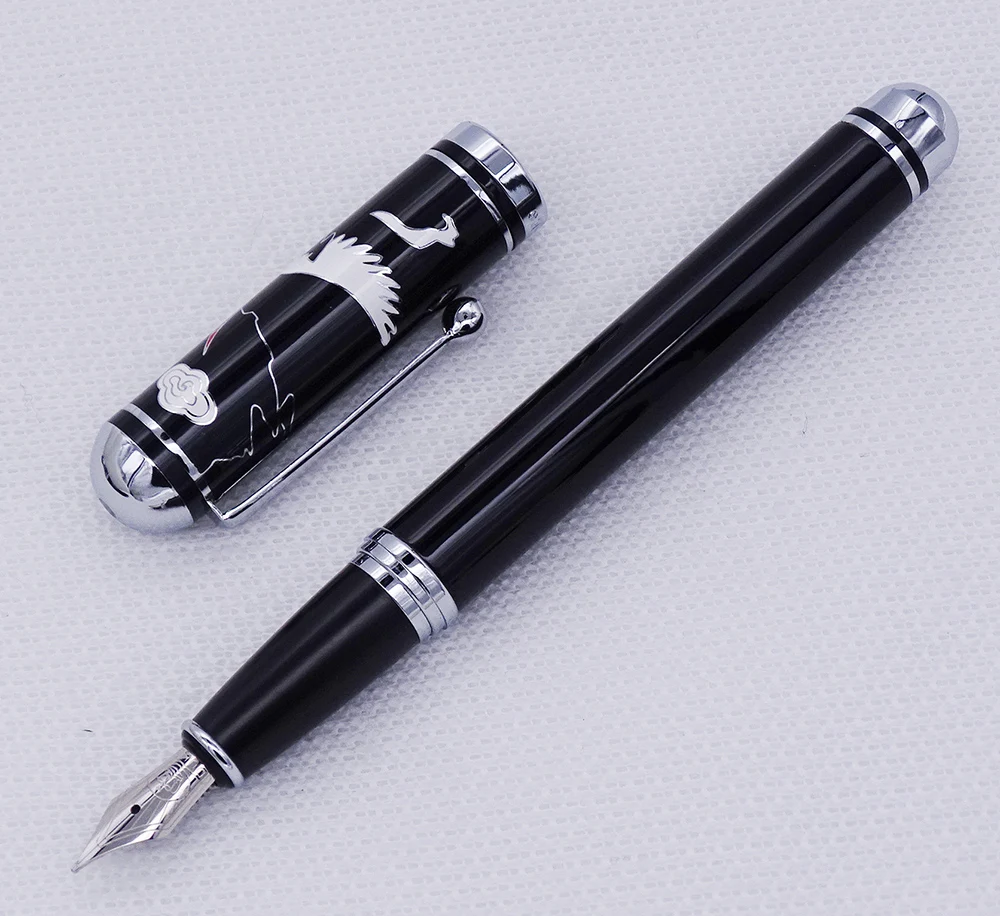High Quality Duke Gentleman Medium Nib Black Fountain Pen with Leather Pen Case 