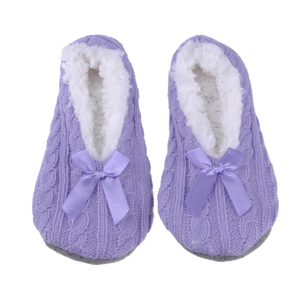 Женские зимние теплые вязаные Нескользящие нескользящие носки с бантиком новые Тапочки - Цвет: Фиолетовый