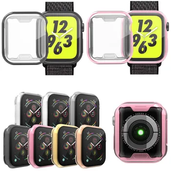 

Gold Plating Soft TPU Case for Apple Watch Series 4 Screen Protector Cover 44mm 40mm Full Protection Watch Case Band Strap