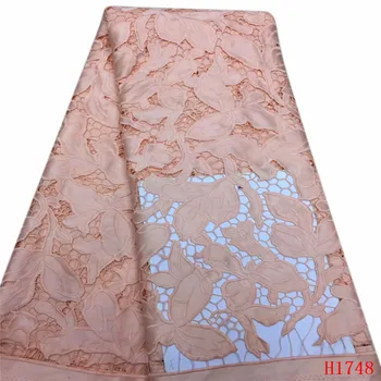 

2019 Latest Peach Color African cord Lace Fabric 5yards Nigerian Lace Fabric For Women Hot Selling French Lace FabricHX1748-1