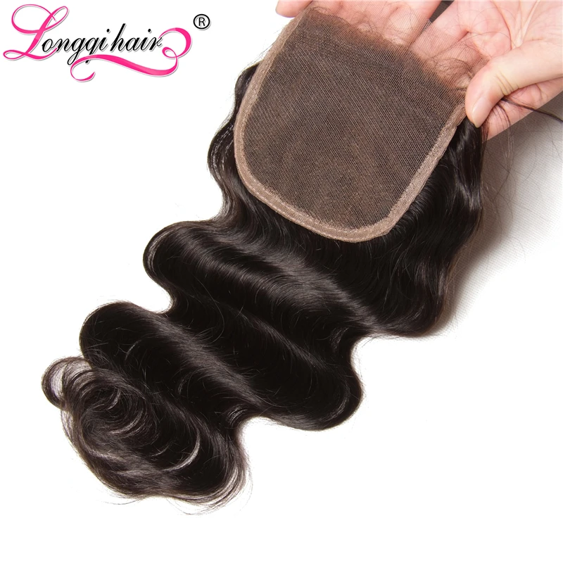 Longqi Hair Free Part Brazilian Body Wave Lace Closure Non-Remy Hair 4x4 120% Density Natural Color 10-20 Inch Free Shipping body-wave : image Longqi Hair Free Part Brazilian Body Wave Lace Closure Non-Remy Hair 4x4 120% Density Natural Color 10-20 Inch Free Shipping body-wave