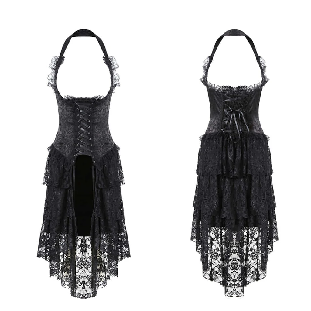 Darkinlove женское черное кружевное платье с баской и готикой DW162