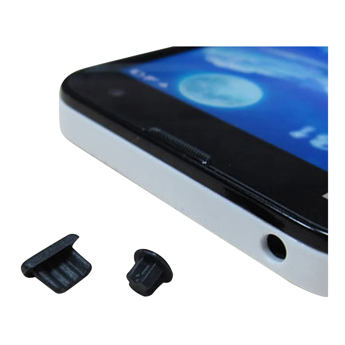 Cell Phone Micro USB + Earphone Anti dust Cap Cover Blackearphone