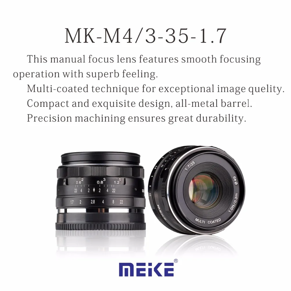 Meike MK-4/3-35-1.7 35 мм f1.7 Большая диафрагма ручной фокусировки объектива M4/3 для MTF системы Olympus Panasonic
