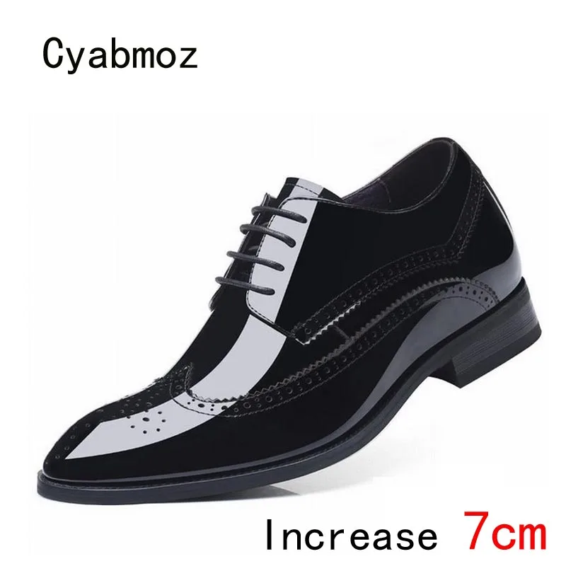 Cyabmoz/мужские туфли из натуральной кожи, визуально увеличивающие рост; мужские деловые модельные туфли с резным узором на 7 см; обувь на скрытом каблуке, увеличивающая рост, со шнуровкой