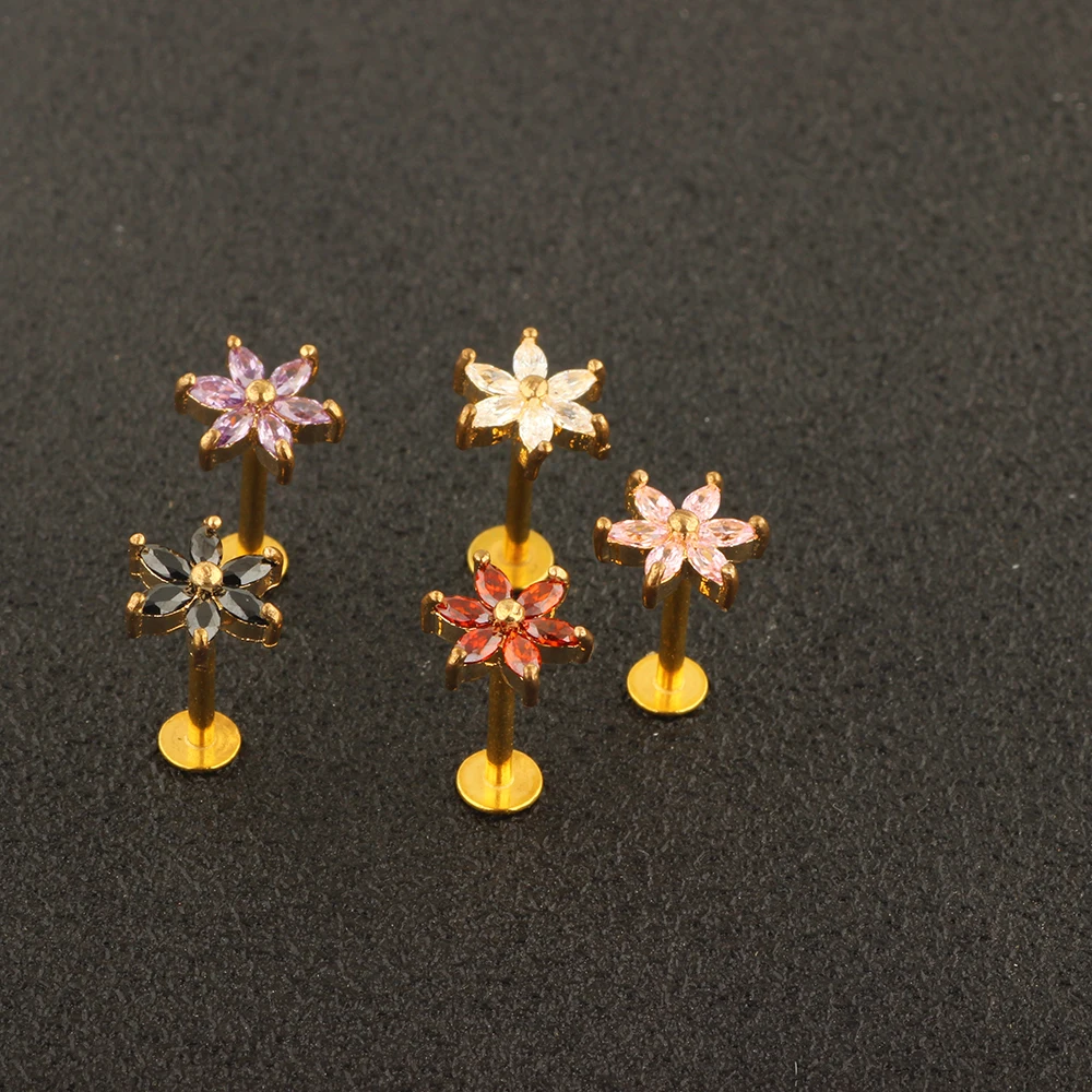 JUNLOWPY Lip Rings Ear Stud Stainless Silver Gold Labret Ring Cartilage Helix Tragus Earring Body Piercings Jewelry Mix 5 Colors