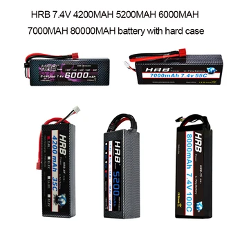 

HRB RC Lipo 2S Battery 7.4V 4200mah 5200mah 6000mAh 7000mah 8000mah 55C 60C 100C Hard Case for RC 1/10 Scale Trx4 Car