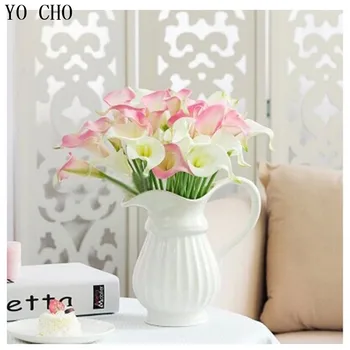 

(6 PCS/lot) Beautiful Fake Flower Real Touch Flower Pink Artificial Calla Lily Buds Plastic Flowers Home party Decoration