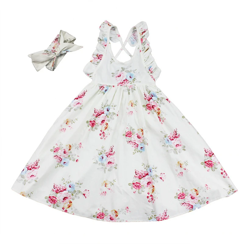 Baby Summer Girls Dress Children Cotton Floral Printed Dresses With