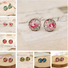 10 пар/лот с милыми цветами, серьги-гвоздики, разные цвета партия Винтаж небольшой Стекло кабошон, серьги-гвоздики для девочек 10 мм rd0003