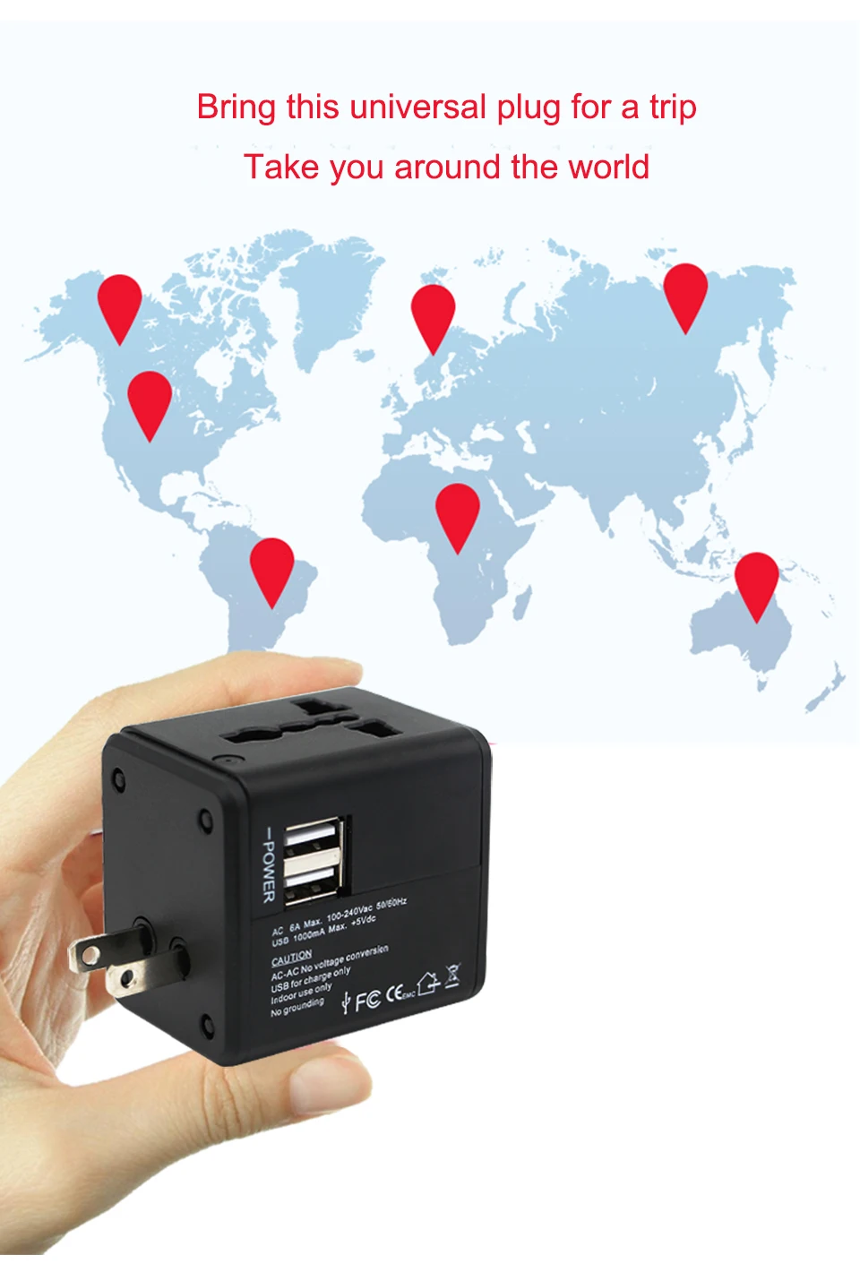 Universal Travel Adapter Dual USB Wall Charging Sockets US UK AUS EU CN Plug Quick Charger Adapter Electric Plugs Sockets (4)