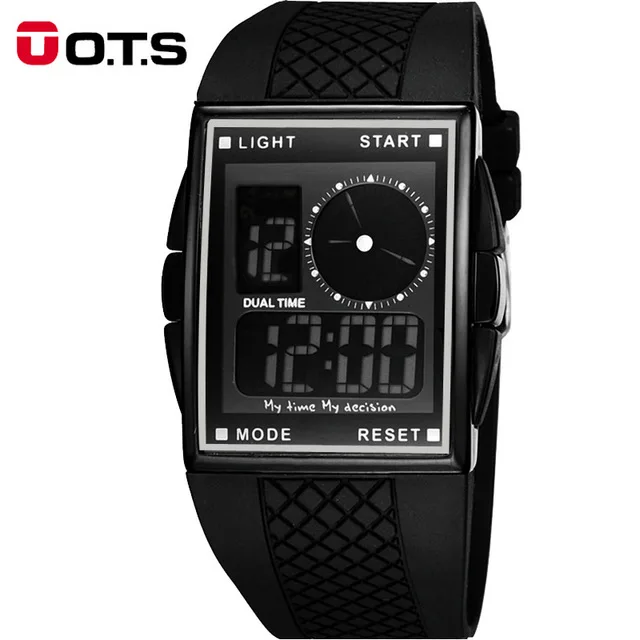 

OTS Luxury Brand LED Digital and Analog Men Watch Rubber band Outdoor Sports Watches Square Dial Multifunction Casual Wristwatch