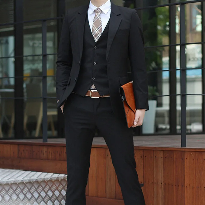 

3PCS JACKET+PANTS+Vest Set Men Suits Plus Size Business Office Suits Male Wedding Party Blazer Bridegroom Groomsman Tuxedos