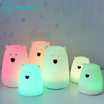 

7 Colors Bear LED USB Children Animal Night Light Silicone Soft Cartoon Baby Nursery Lamp Breathing LED Night Lamp Gift To