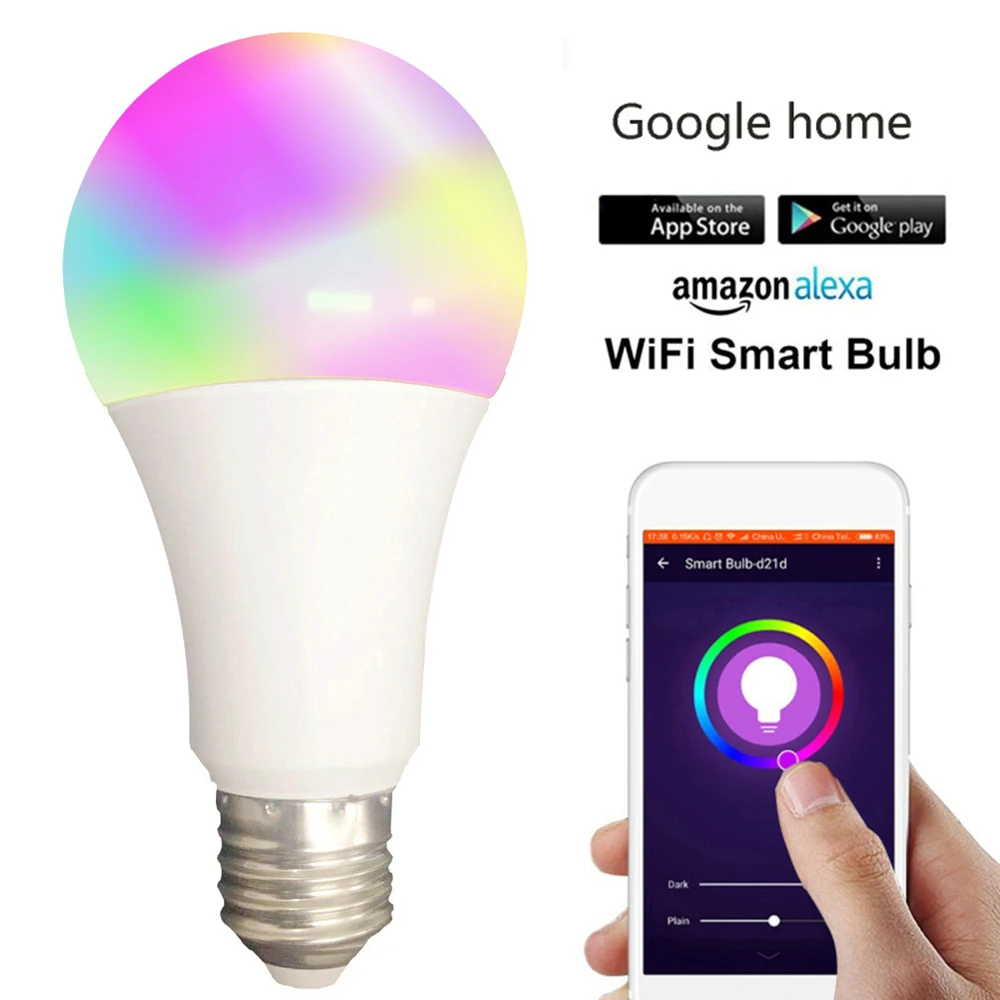 Светодиодный смарт лампочка WiFi Led светильник E27 E26 B22 RGBW Цвет меняющийся