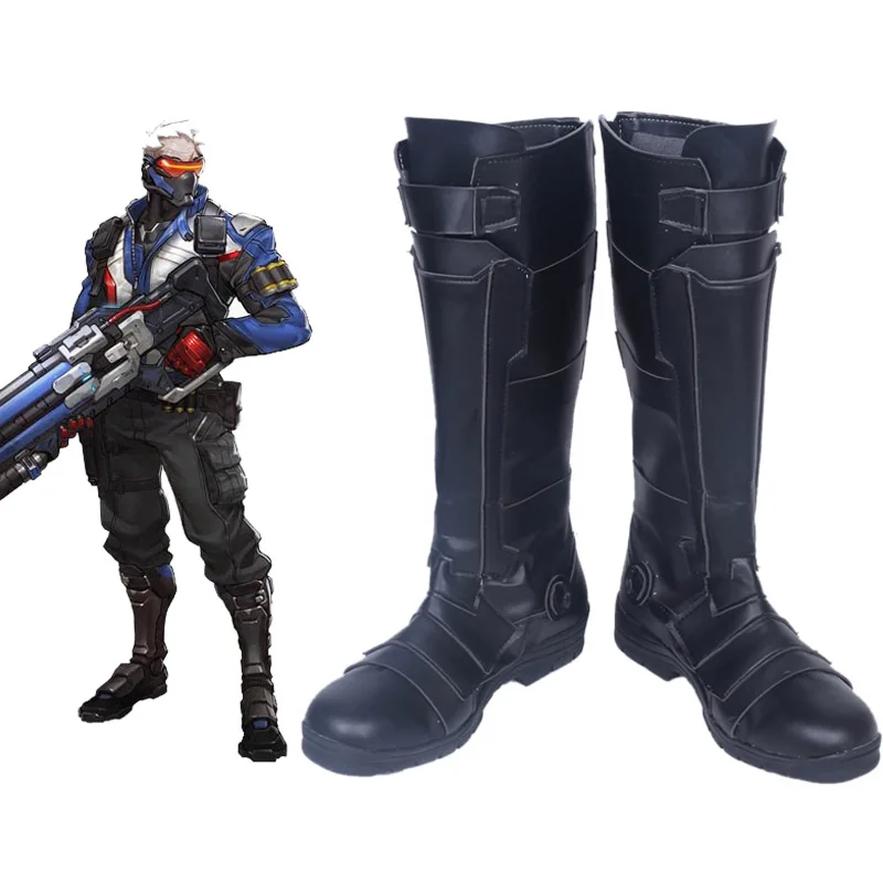 

Game Soldier 76 Cosplay Shoes Boots Adult Women Men's Long Pu Leather Flats Battle Boot Custom Made