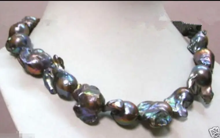 

Hot sale new Style >>>>>CLASSIC REAL HUGE AAA SOUTH SEA BAROQUE BLACK PEARL NECKLACE 18" 14KGP