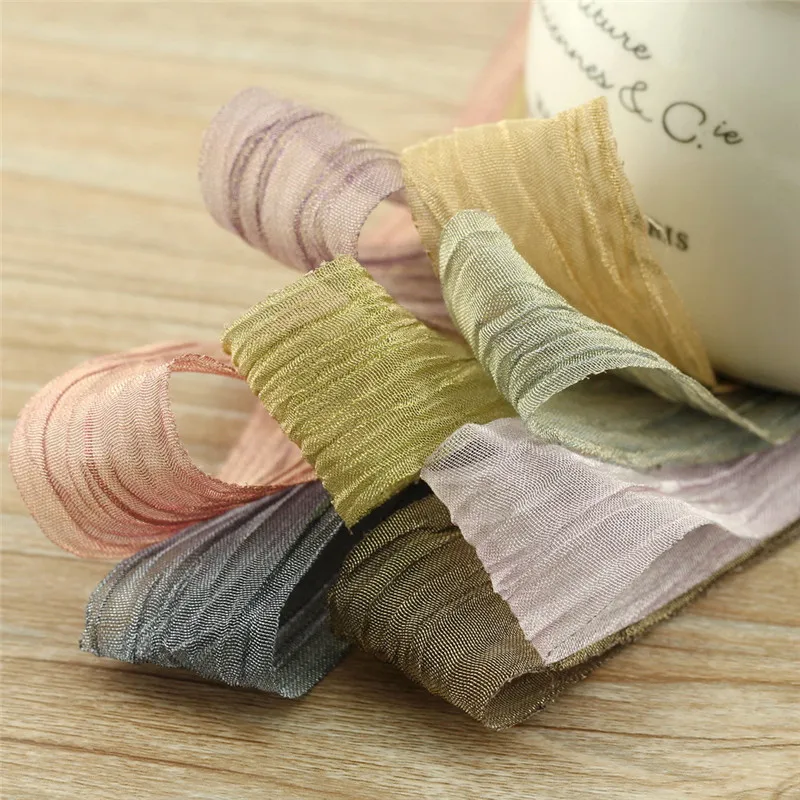5meter/lot 25-40mm pleated snow yarn new ribbon hair accessory bow diy handmade material  ornament on the head T-038