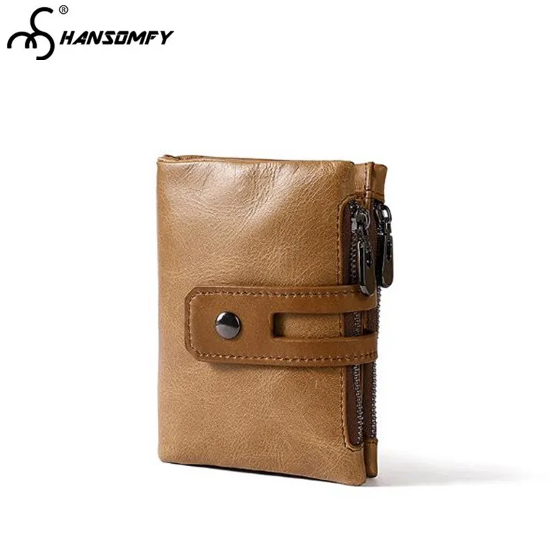 

Men's wallet Genuine Leather retro Short 2 fold Wallets Top Layer Leather Multi-Card Zipper Clutch card holder Coins male purse