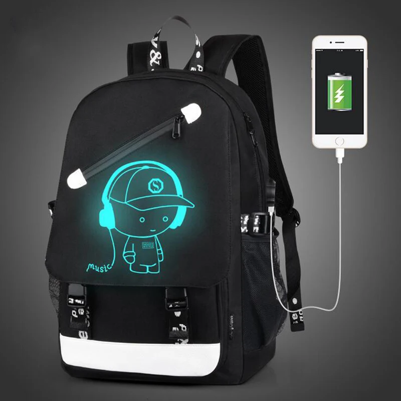 Senkey Style Cartoon USB Backpack Women Anime Luminous Teenagers School Bags For Teenagers Famous Brands Designer