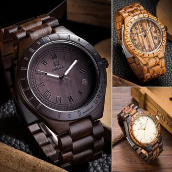

New Wooden Watches Men Vintage Zebra Wood Case Mens Wristatch Ebony Wood Face With Zebra and Black Wood Watch Japanese movement