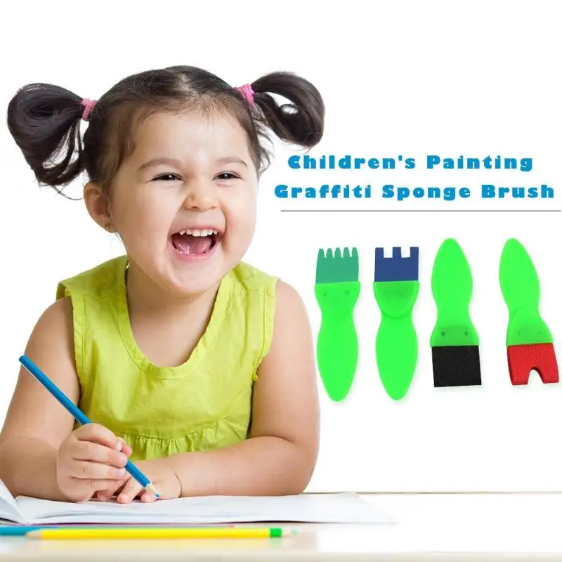 

4pcs Sponge Paint Brush Plastic Handle Set Kids Art Craft Painting Toy Tool Baby Children Drawing Toys Sponge Brushes