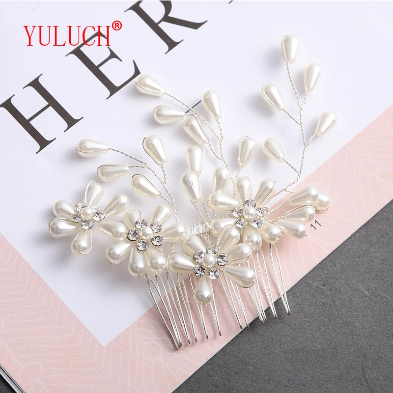 

YULUCH Chinese handmade flowers pearl bride wedding tiara hairpin wedding dress accessories hair comb sweet woman gift