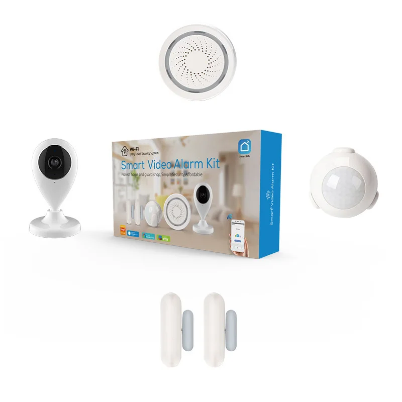 

Smart Home Wifi Video Alarm Kits With 1.0 MP IP Camera PIR Motion Sensor Contact Sensor Siren Alarm Support Two-Way Audio Alarm