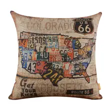 LINKWELL 18x18 Vintage Route 66 American Map USA Burlap Home Cushion Cover Throw Pillowcase font b