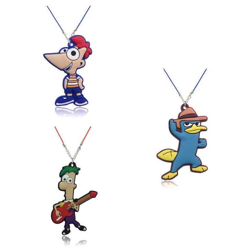 

Single sale 1pc Phineas&Ferb Cute Silicone Necklace PVC Pendants Fashion Jewelry Charms Cartoon Decoration Small Gift For KidsL