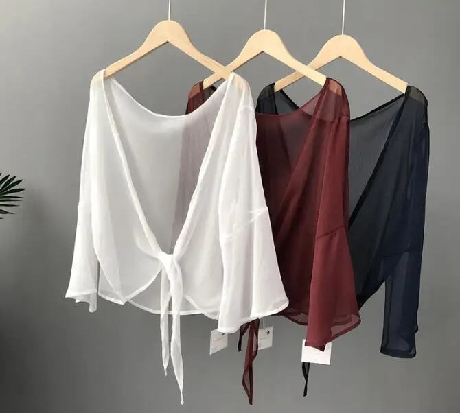 

Spring summer Casual Fashion Chiffon shawl jacket large size 3XL women's White Black coat Tops Sun protection clothing